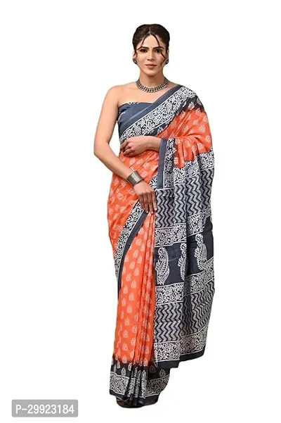 Elegant Multicoloured Cotton Printed Ready To Wear Stitched Saree For Women-thumb0