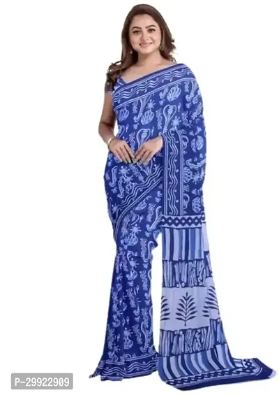 Elegant Multicoloured Cotton Printed Ready To Wear Stitched Saree For Women