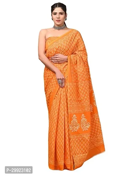 Elegant Orange Cotton Printed Ready To Wear Stitched Saree For Women-thumb0