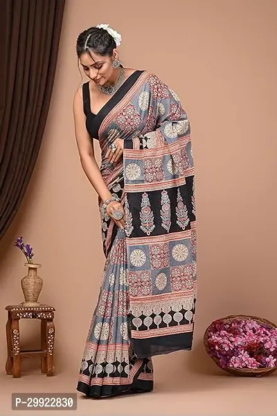 Elegant Multicoloured Cotton Printed Ready To Wear Stitched Saree For Women