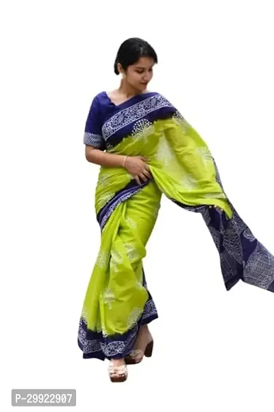 Elegant Multicoloured Cotton Printed Ready To Wear Stitched Saree For Women-thumb0