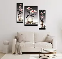 Designer Self Adhesive Framed Floral Art Wall Painting Scenery-Set Of 3-thumb1