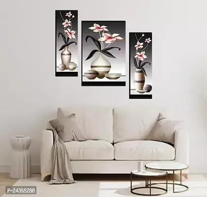 Designer Self Adhesive Framed Floral Art Wall Painting Scenery-Set Of 3-thumb2