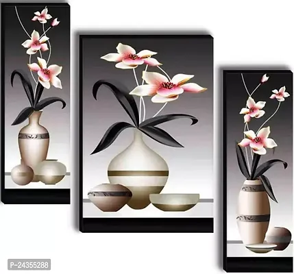 Designer Self Adhesive Framed Floral Art Wall Painting Scenery-Set Of 3-thumb0