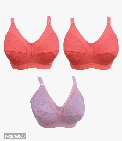 Stylish Multicoloured Cotton Blend Solid Bras For Women Pack Of 3-thumb0