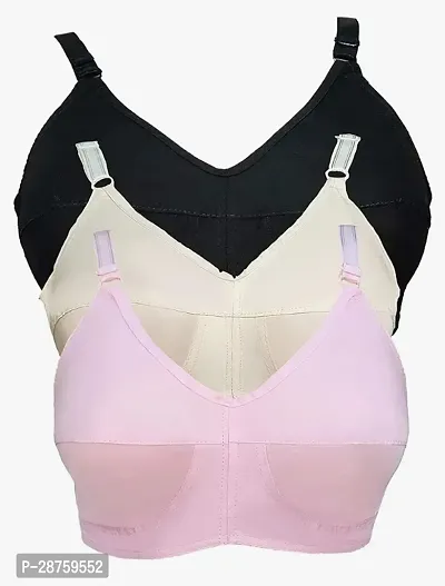 Stylish Multicoloured Cotton Blend Solid Bras For Women Pack Of 3-thumb0