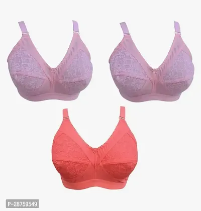 Stylish Multicoloured Cotton Blend Solid Bras For Women Pack Of 3