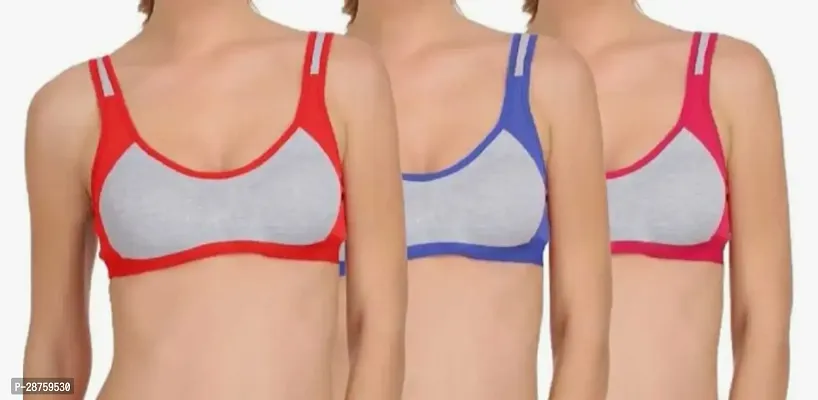 Stylish Multicoloured Cotton Blend Solid Bras For Women Pack Of 3-thumb0