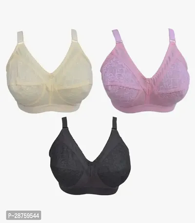 Stylish Multicoloured Cotton Blend Solid Bras For Women Pack Of 3-thumb0