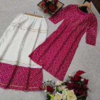 Dungarees Women's Printed Rayon Ethinic Wear Round Neck 3/4 Sleeve Lightweight Latest Fully Stitched Kurta with Skirt Set (MI_46)-thumb4