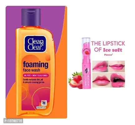 #NEW CLEAN AND CLEAR FOAMING FACEWASH FOR OILY SKIN 150ML _01 + MAGIC PINK LIP BALM