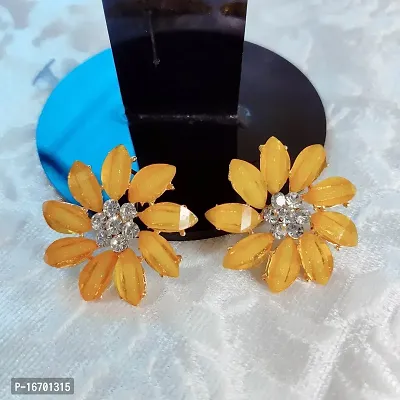 Beautiful Crystal Stud Earrings For Girls  Women (Yellow)-thumb3