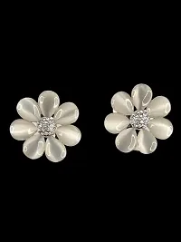 Exquisite Opal Flower Stud Earrings For Women Shiny Rhinestone Pearl Earrings Party Wedding Jewelry (Silver)-thumb1