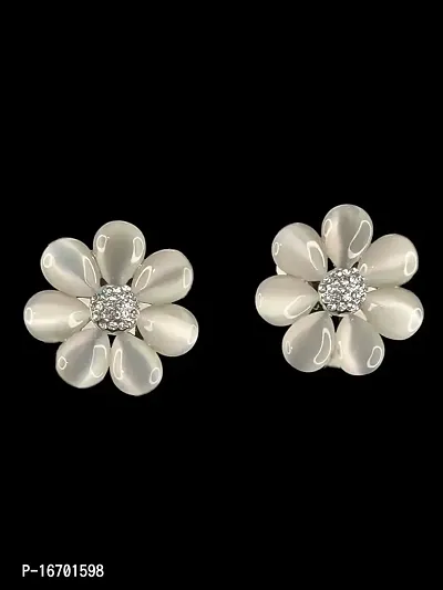 Exquisite Opal Flower Stud Earrings For Women Shiny Rhinestone Pearl Earrings Party Wedding Jewelry (Silver)-thumb2