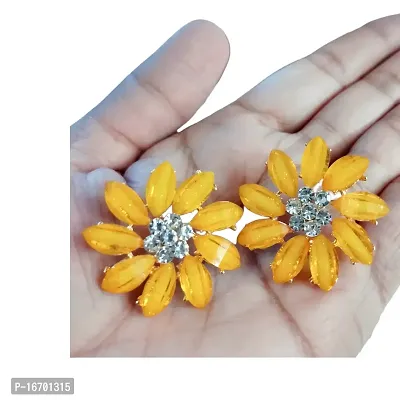 Beautiful Crystal Stud Earrings For Girls  Women (Yellow)-thumb2