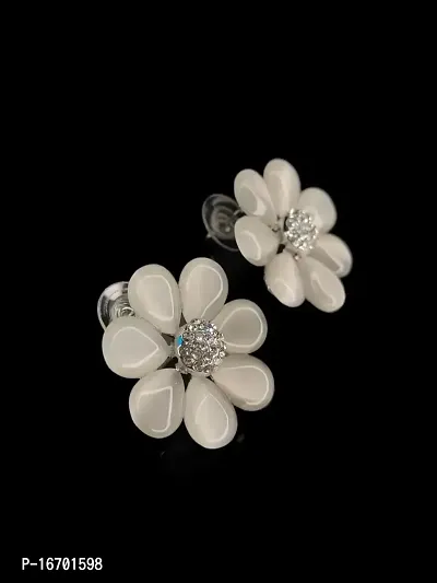 Exquisite Opal Flower Stud Earrings For Women Shiny Rhinestone Pearl Earrings Party Wedding Jewelry (Silver)-thumb3