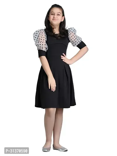 Stylish Black Cotton Dress For Girls-thumb0