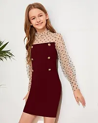 Stylish Maroon Cotton Blend Dress For Girls-thumb4