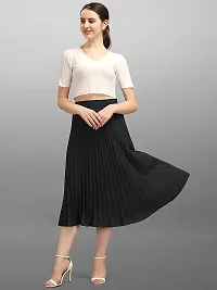 Elegant Black Crepe Solid Skirts For Women-thumb2