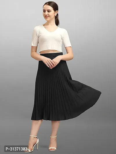 Elegant Black Crepe Solid Skirts For Women-thumb3