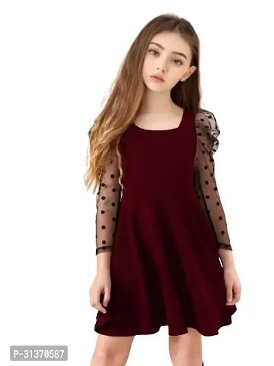 Stylish Maroon Cotton Blend Dress For Girls-thumb4