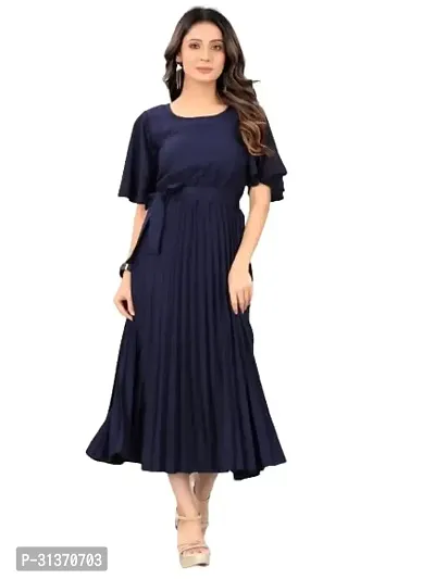 Stylish Blue Crepe Dresses For Women-thumb0