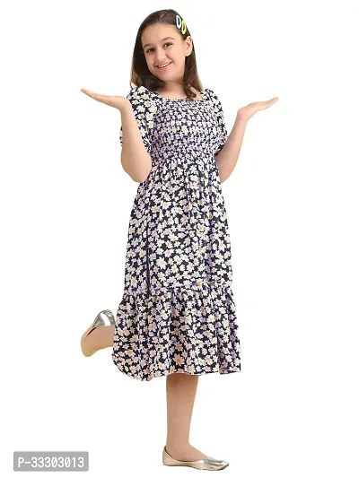 Stylish Grey Crepe Printed Frocks For Girls-thumb0