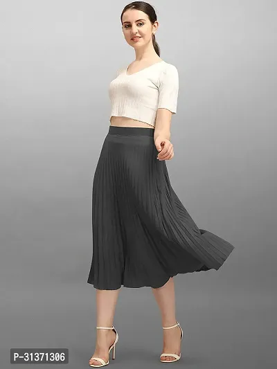 Elegant Grey Crepe Solid Skirts For Women-thumb2