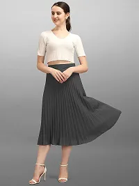 Elegant Grey Crepe Solid Skirts For Women-thumb2