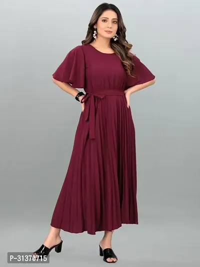 Stylish Maroon Crepe Dresses For Women-thumb2