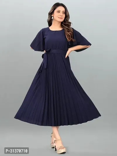 Stylish Blue Crepe Dresses For Women-thumb2