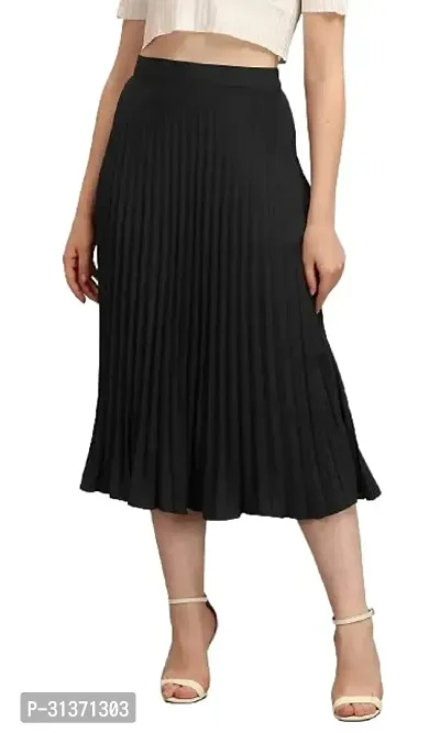 Elegant Black Crepe Solid Skirts For Women-thumb0