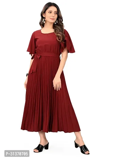 Stylish Maroon Crepe Dresses For Women-thumb0