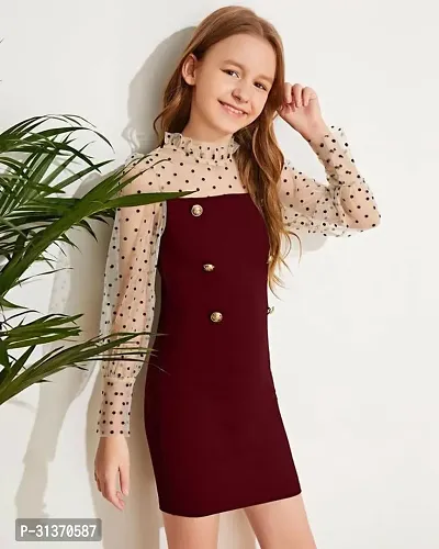 Stylish Maroon Cotton Blend Dress For Girls-thumb3