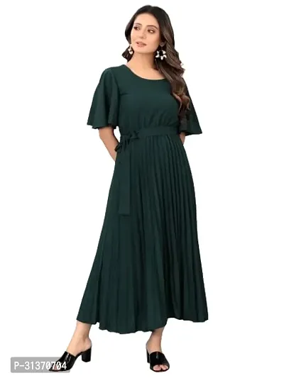 Stylish Green Crepe Dresses For Women-thumb2