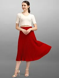 Elegant Red Crepe Solid Skirts For Women-thumb2