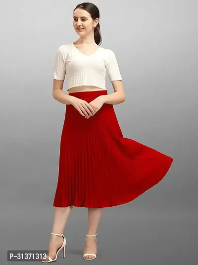 Elegant Red Crepe Solid Skirts For Women-thumb3