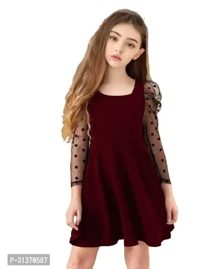 Stylish Maroon Cotton Blend Dress For Girls-thumb0