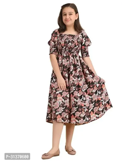 Stylish Multicoloured Crepe Dress For Girls