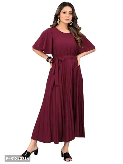 Stylish Maroon Crepe Dresses For Women-thumb0