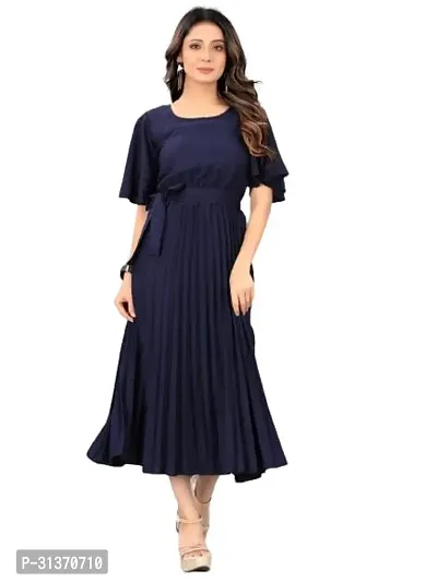 Stylish Blue Crepe Dresses For Women-thumb0