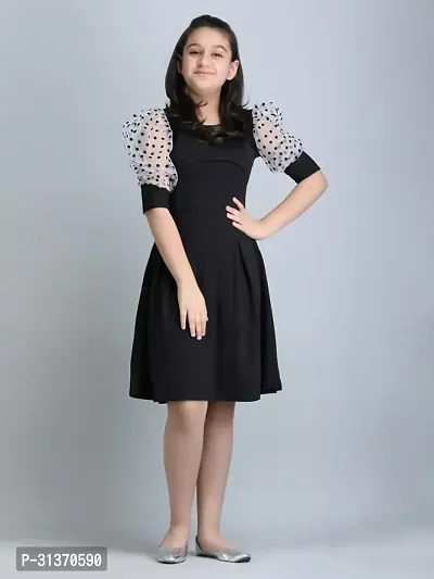 Stylish Black Cotton Dress For Girls-thumb2