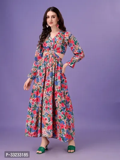 Stylish Crepe Printed Long Dress For Women-thumb0