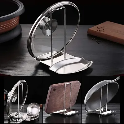 Zollyss Spoon Rest and Pot Lid Holder, Stainless Steel Pan Pot Cover Lid Rack Shelf Stand Holder Spoon Holder Utensil Rest Stove Organizer Storage Soup Spoon Rests Kitchen Tool-thumb4