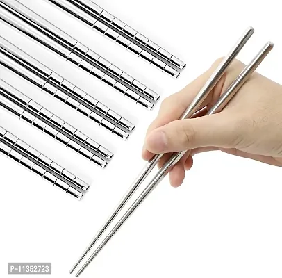 Zollyss 5 Pair 304 Stainless Steel Chopsticks Set Chinese Sliver Dinnerwaer Reusable Non-Slip Hashi Sushi Sticks Tableware Sets-thumb0