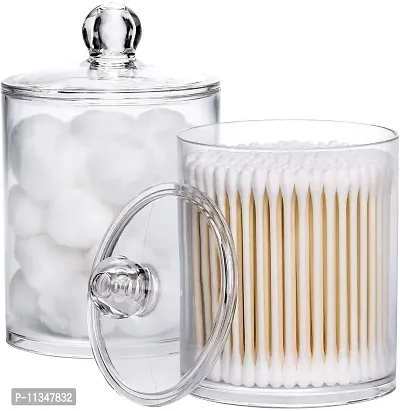 Zollyss Plastic Cotton Swab Ball Pad Holder, 10 Oz Qtip Apothecary Jar Clear Bathroom Container Organizer Dispenser-thumb0