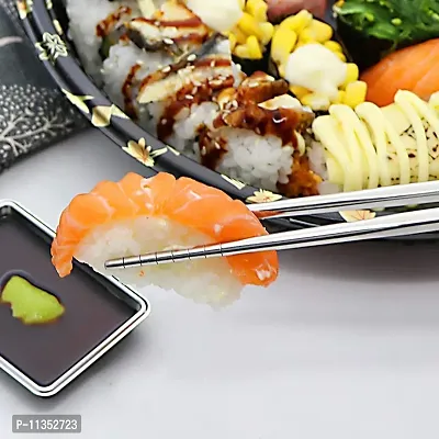 Zollyss 5 Pair 304 Stainless Steel Chopsticks Set Chinese Sliver Dinnerwaer Reusable Non-Slip Hashi Sushi Sticks Tableware Sets-thumb3