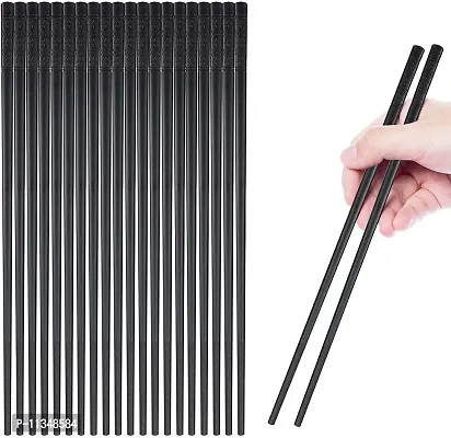 Zollyss 10 Pairs Fiberglass Reusable Non-Slip Chopsticks for Sushi, Noodles, Fried Rice (24 cm, Black)