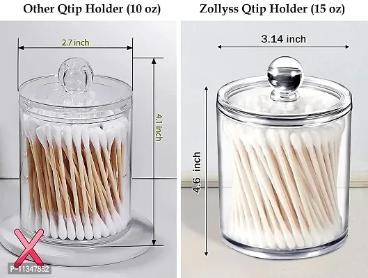 Zollyss Plastic Cotton Swab Ball Pad Holder, 10 Oz Qtip Apothecary Jar Clear Bathroom Container Organizer Dispenser-thumb5