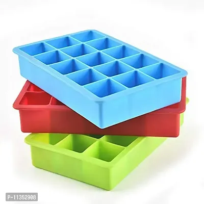 Zollyss Ice Cube Trays, 2 Pack Large Silicone Ice Cube Tray, Ice Cube Molds, Easy-Release 15-Ice Each Trays Can Makes 30 Ice Cubes, Stackable Flexible, Multicolor-thumb0